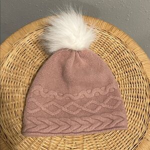 White Pine 100% Cashmere Knit Pom Hat Pink